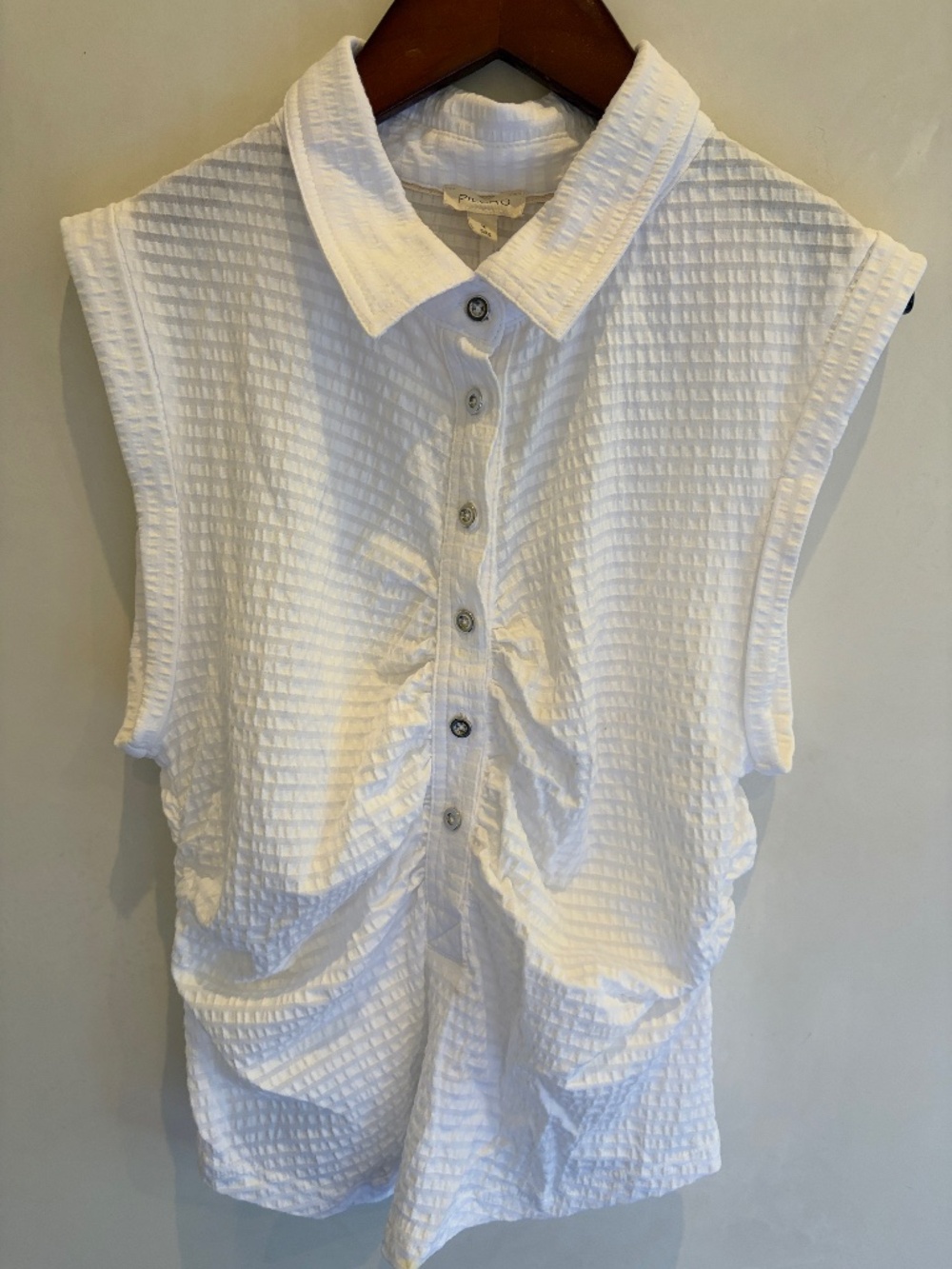 Pilcro Sleeveless White Button Down Scrunch Top - Anthropologie